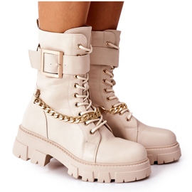 Beige Arbeiterstiefel mit Kettenschnalle Tanaros