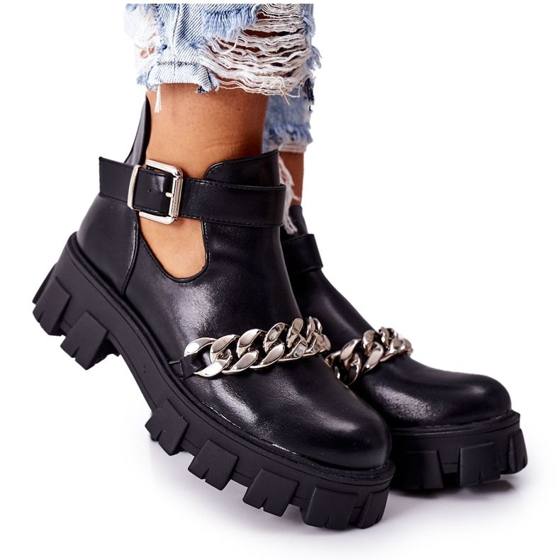 PS1 Schwarze Qual-Stiefel mit Kette