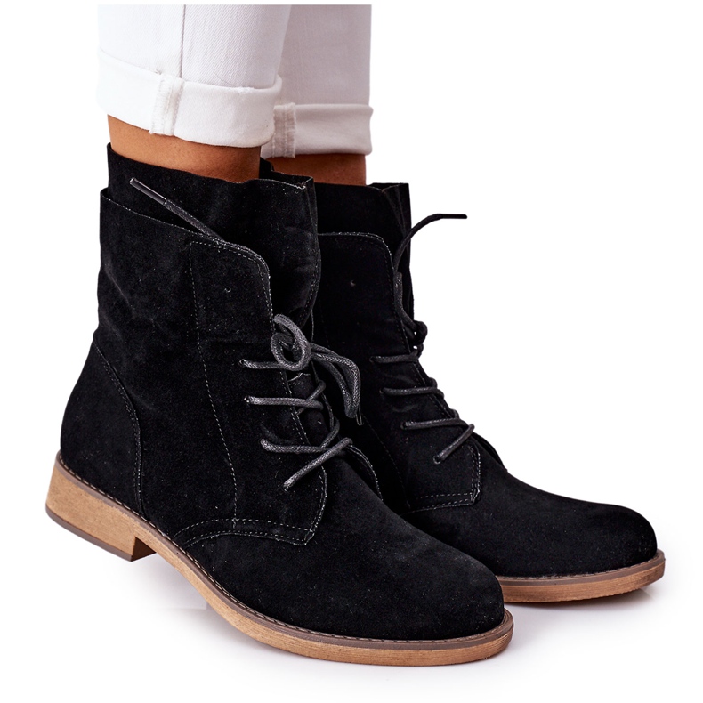 PS1 Schwarze Violetta Schwarze Stiefel mit doppeltem Obermaterial