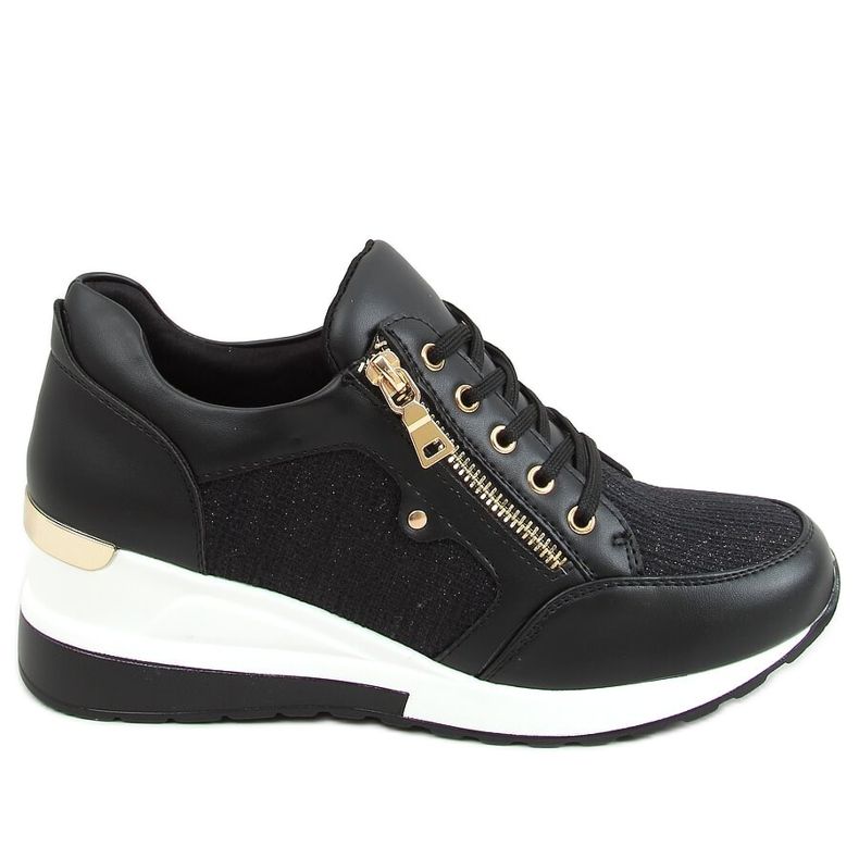 Schwarze Sneakers mit Keilabsatz Y9521 Schwarz Gold golden