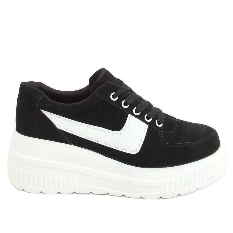 Schwarz E3141 Schwarze Sneakers mit hoher Sohle