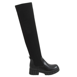 Overknee-Stiefel mit Sockenoberteil schwarz QT12 Black