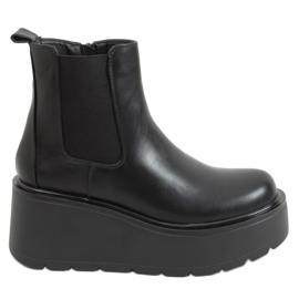 Schwarz QT22P Schwarze Stiefel mit hohen Sohlen