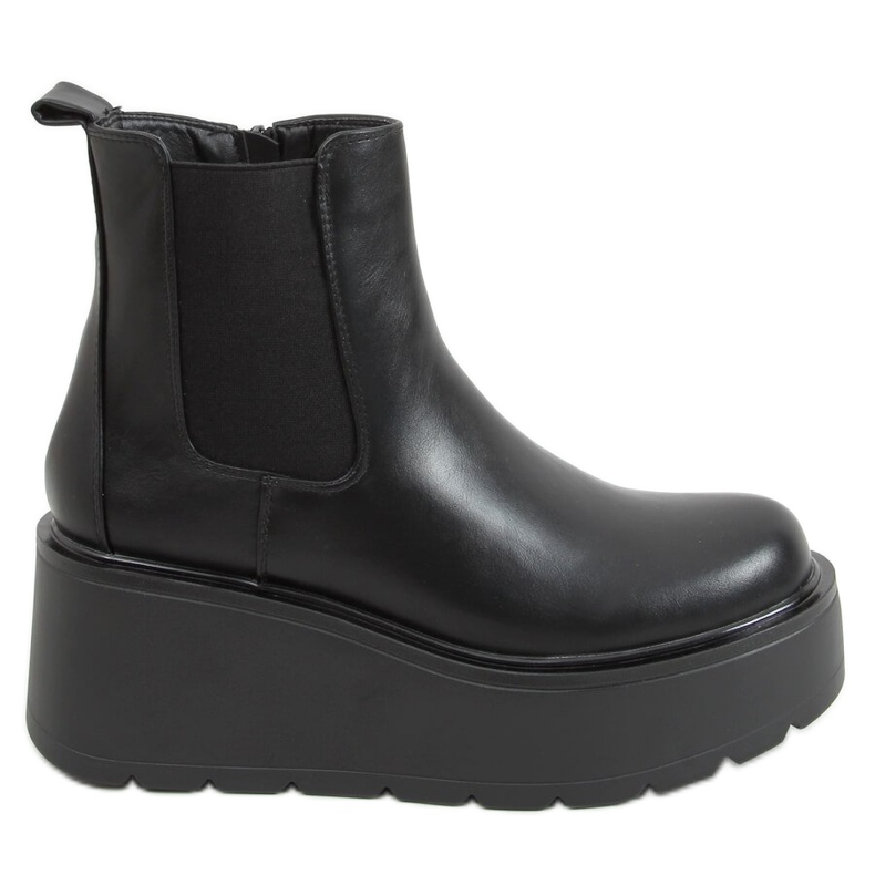 Schwarz QT22P Schwarze Stiefel mit hohen Sohlen