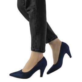 Marineblaue Greca-Pumps mit klobigem Stilettoabsatz