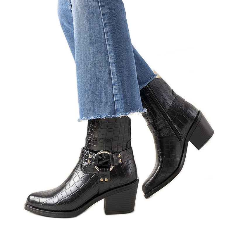 Schwarze Cowboystiefel im Haley Krokodilledermuster