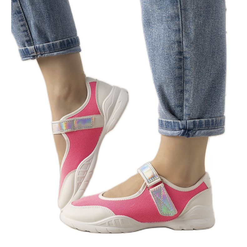Neonpinke Sneaker mit holografischem Melania-Einsatz weiß rosa