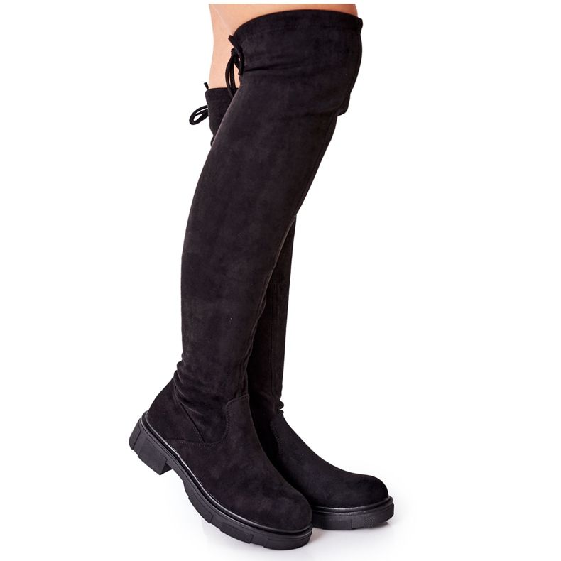 PS1 Schwarze Selina Overknee-Stiefel aus Wildleder