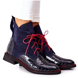 Alberto Violli Lederstiefeletten Alligatormuster Navy Blue Bruselle rot marineblau