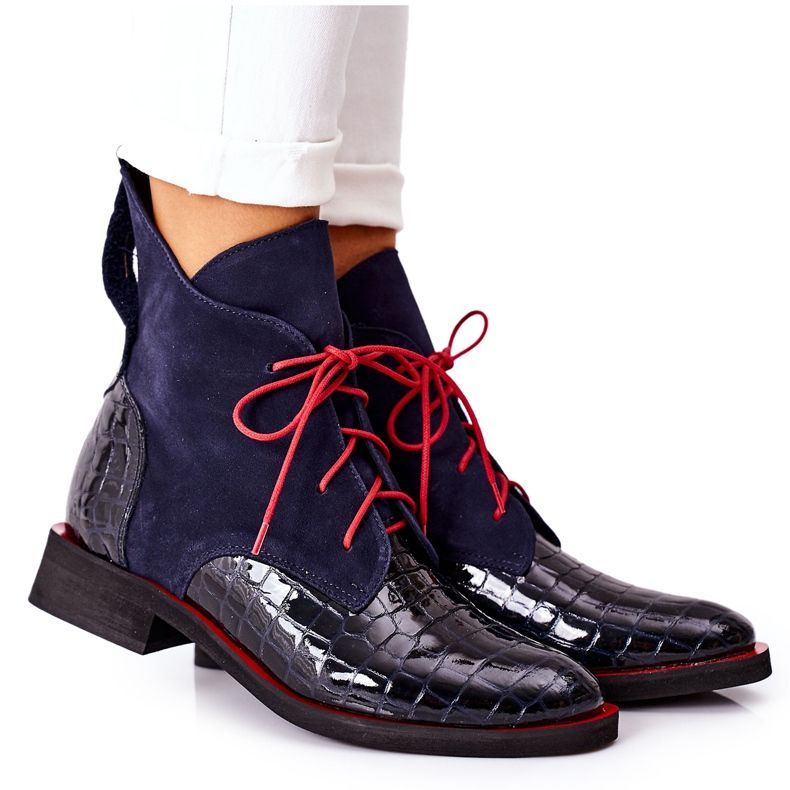 Alberto Violli Lederstiefeletten Alligatormuster Navy Blue Bruselle rot navy blau