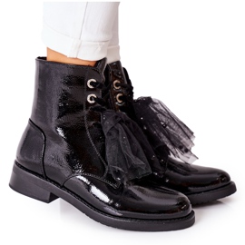 S.Barski Klassische schwarze warme Lackstiefel für Damen La Grotta