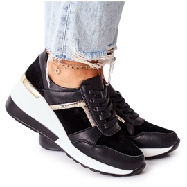 S.Barski Sneakers mit Keilabsatz aus Leder für Damen Schwarz Weiß Manitoba