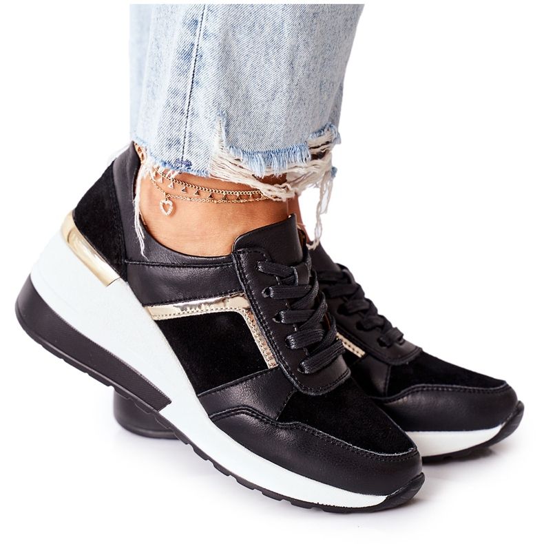 S.Barski Sneakers mit Keilabsatz aus Leder für Damen Schwarz Weiß Manitoba