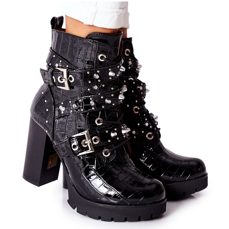 BM Boots On A Post Schwarz lackiertes Krokodil-Wombridge