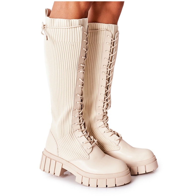 PB1 Hohe Stiefel mit Socke Beige Monteri