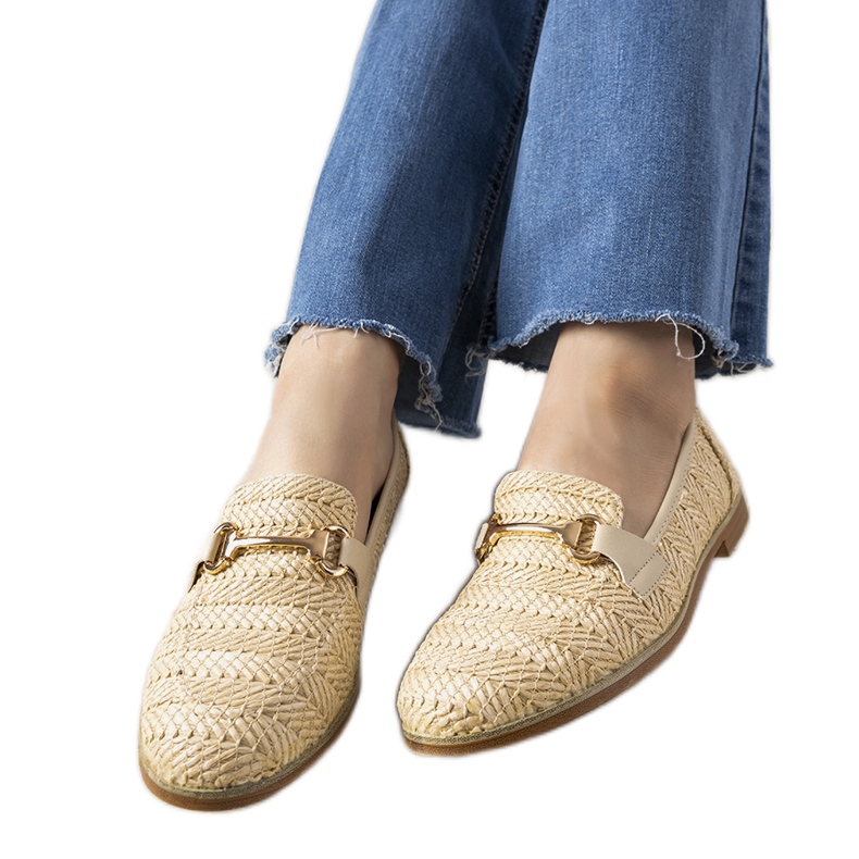 Beige geflochtene Loafer mit Leone-Schnalle
