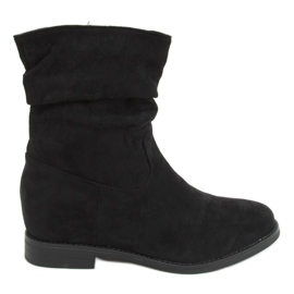 Schwarze Stiefel mit verstecktem Keilabsatz D7568 Schwarz