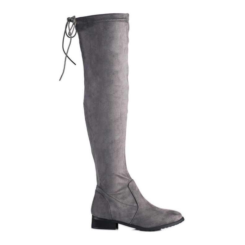 M.Daszyński Overknee-Stiefel mit flachem Absatz grau