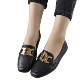 Schwarze Loafer mit goldenem Hashtag-Dekor