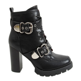 Schwarze Stiefel mit weitem Absatz M556 Schwarz