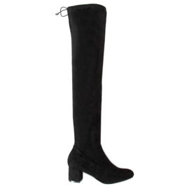 Overknee-Stiefel mit niedrigem Absatz schwarz S-107 Black
