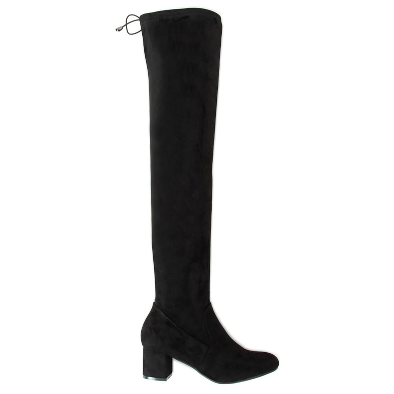 Overknee-Stiefel mit niedrigem Absatz schwarz S-107 Black