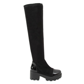 Schwarze Overknee-Stiefel mit dicken Sohlen CH19209 Schwarz