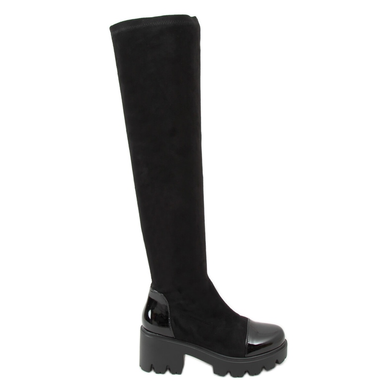 Schwarze Overknee-Stiefel mit dicken Sohlen CH19209 Schwarz