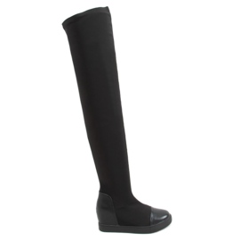 Schwarze Overknee-Stiefel mit Keilabsatz HQ888 Black