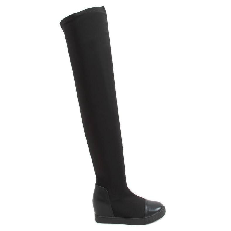 Schwarze Overknee-Stiefel mit Keilabsatz HQ888 Black