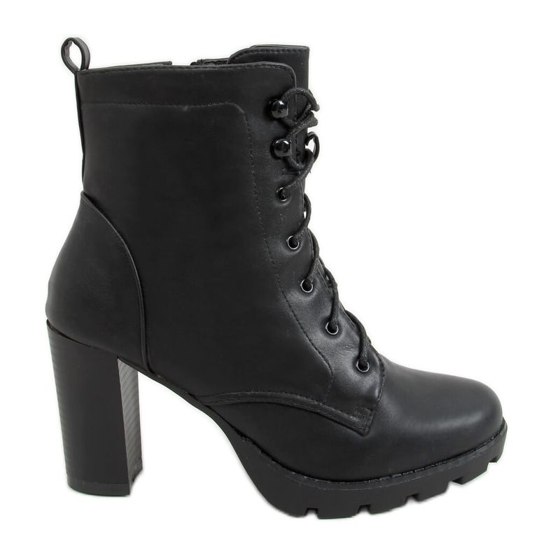 Schwarze High Heels mit Schnürung 77-152 Schwarz