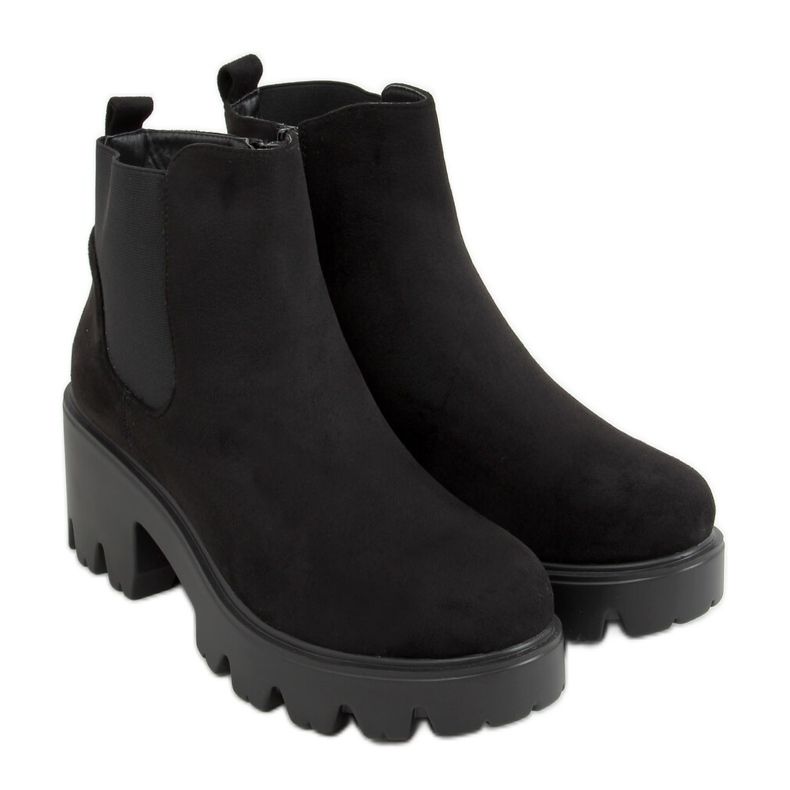 Schwarze Chelsea Boots mit dicken Sohlen CH19201 Schwarz
