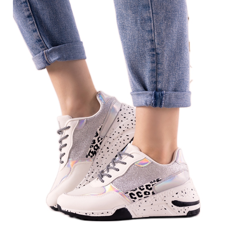 Weiße Sneaker mit holografischen Manitoba-Einsätzen silber-