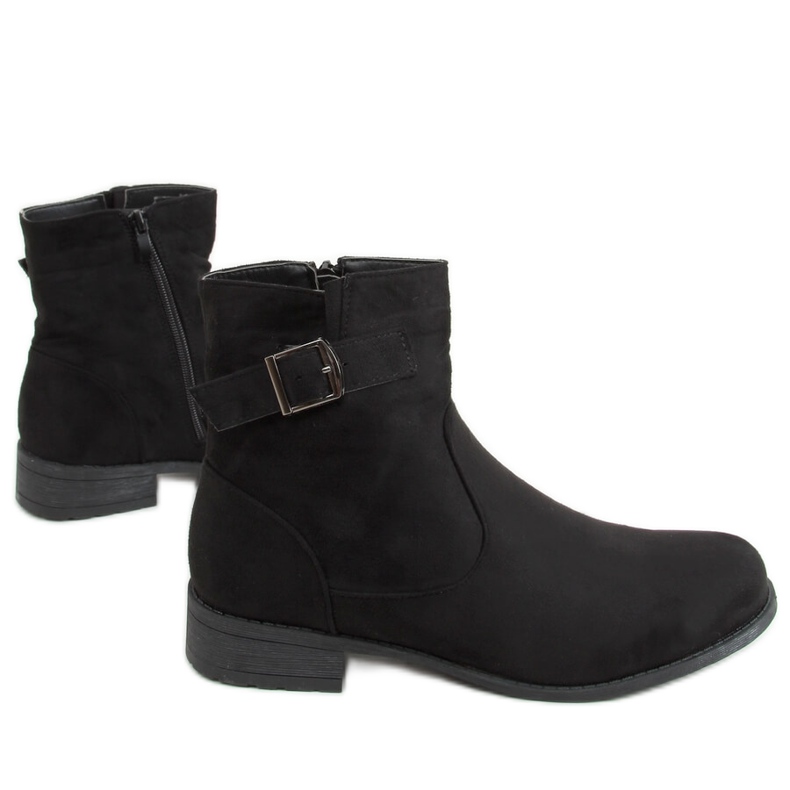 Schwarze flache Stiefel E2151 Schwarz