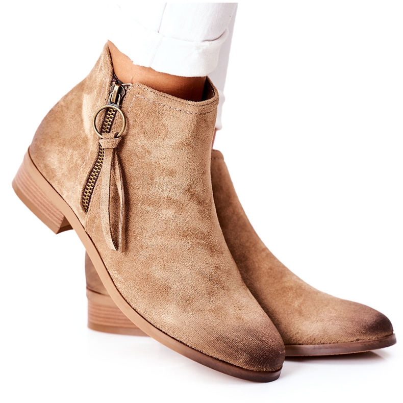 Vinceza Warme Stiefel aus Wildleder für Damen Beige Janice