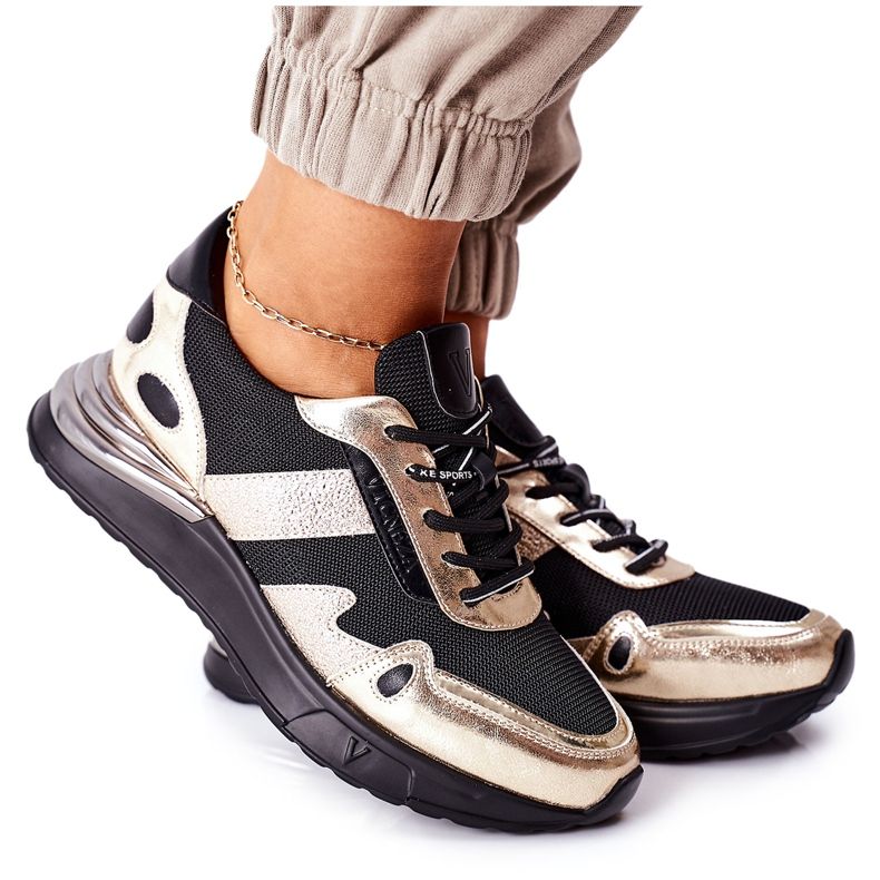 Vinceza Damen Sportschuhe Sneakers Schwarz und Gold Manitoba golden
