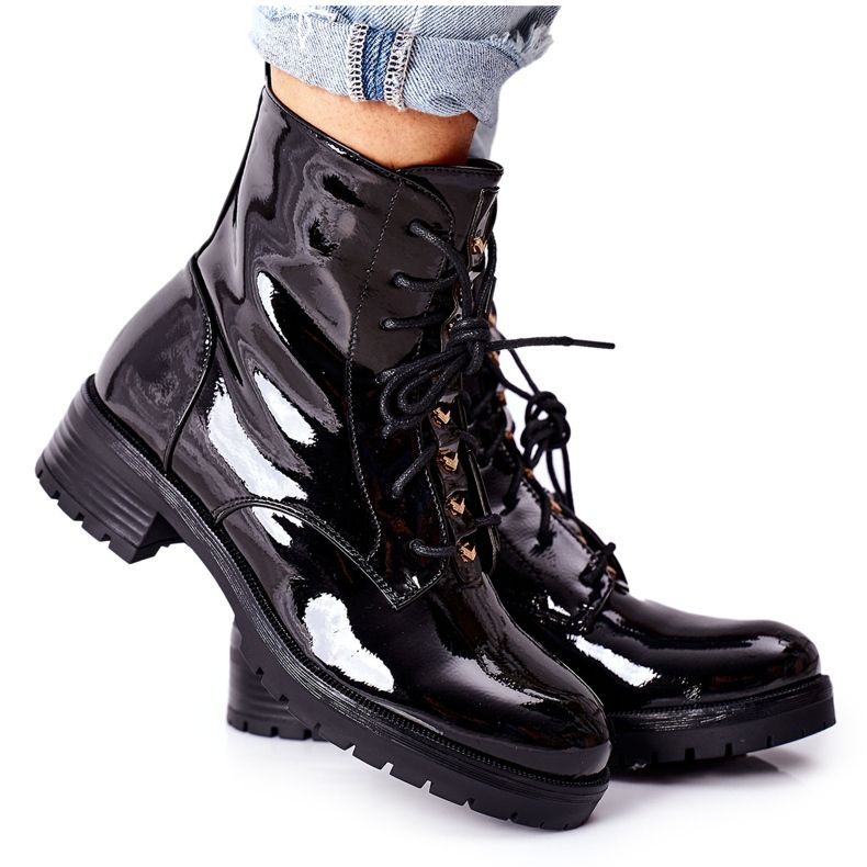 S.Barski Damen Stiefel Lackiert Schwarz Maniana