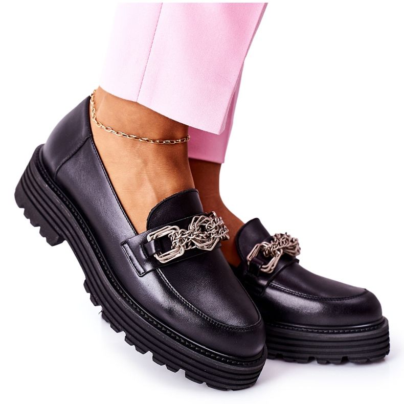 Damen Loafer Leder Loafer Schwarz Laura Messi 2383