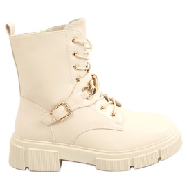 Military beige Stiefel mit Kette HB-106 PU / BEIGE