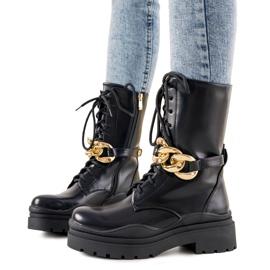 Schwarze Stiefeletten mit Kette von Rock It