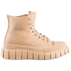 SHELOVET Sneakers mit Öko-Leder auf der Plattform beige