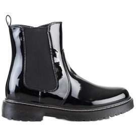SHELOVET Lackierte Stiefeletten mit Fell schwarz