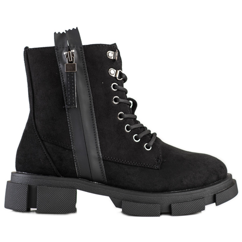 Cm Paris Schwarze Trapper mit dekorativem Reißverschluss