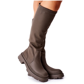 S.Barski Khakifarbene Whats Going On High Stiefel für Damen grün