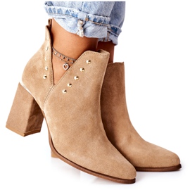 Lewski Shoes Damen Wildleder Stiefeletten mit Ausschnitten Lewski Beige Sand 3075 braun