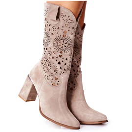 Lewski Shoes Damen Lederstiefel mit Absatz Cappuccino Lewski 2923 Pick Me Up beige