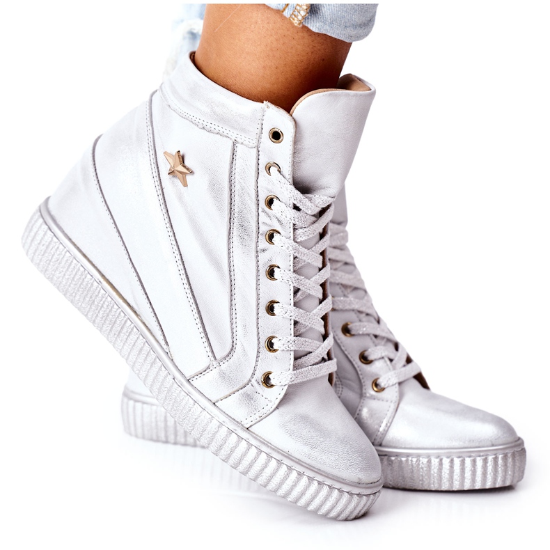 Lewski Shoes Damen Sport Lederschuhe Lewski Silber 3079 silber-