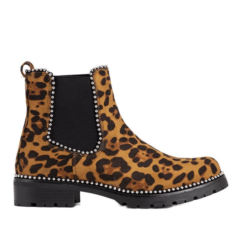 Braune Stiefel mit Leopardenmuster Patty schwarz