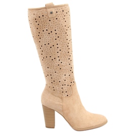 Beige durchbrochene High Heels Stiefel RT89956 Beige