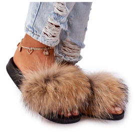 Hausschuhe mit Naturfell Camel Elsa 747 braun